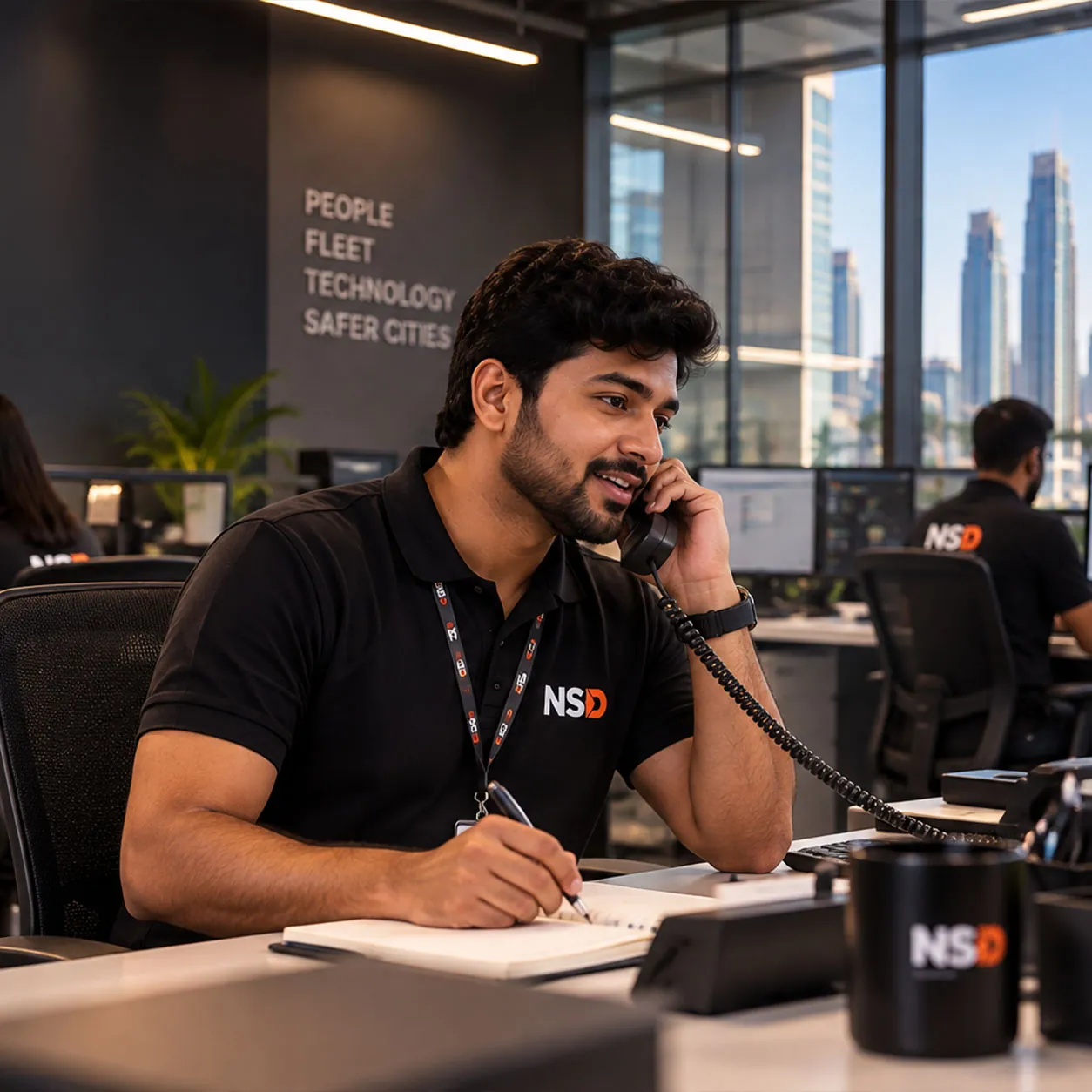 An NSD operations coordinator taking a call at the support desk